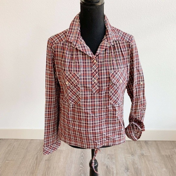 Vintage Langtry NWT Deadstock Plaid Tie Waist Plaid Pullover Shirt Top Large - Picture 1 of 9